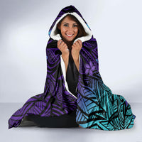 Hawaiian Volcano and Shark Hooded Blanket Polynesian and Hibiscus Pattern Purple Cyan Gradient LT03 - Polynesian Pride