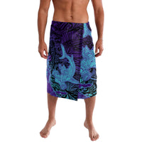 Hawaiian Volcano and Shark Lavalava Polynesian and Hibiscus Pattern Purple Cyan Gradient LT03 Purple - Polynesian Pride