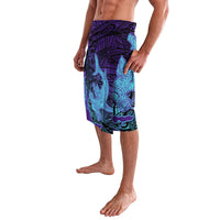 Hawaiian Volcano and Shark Lavalava Polynesian and Hibiscus Pattern Purple Cyan Gradient LT03 - Polynesian Pride