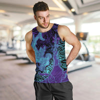 Hawaiian Volcano and Shark Men Tank Top Polynesian and Hibiscus Pattern Purple Cyan Gradient LT03 Purple - Polynesian Pride
