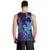 Hawaiian Volcano and Shark Men Tank Top Polynesian and Hibiscus Pattern Purple Cyan Gradient