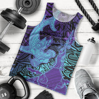 Hawaiian Volcano and Shark Men Tank Top Polynesian and Hibiscus Pattern Purple Cyan Gradient LT03 - Polynesian Pride