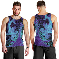 Hawaiian Volcano and Shark Men Tank Top Polynesian and Hibiscus Pattern Purple Cyan Gradient LT03 - Polynesian Pride
