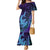 Hawaiian Volcano and Shark Mermaid Dress Polynesian and Hibiscus Pattern Purple Cyan Gradient