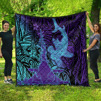 Hawaiian Volcano and Shark Quilt Polynesian and Hibiscus Pattern Purple Cyan Gradient LT03 - Polynesian Pride
