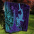 Hawaiian Volcano and Shark Quilt Polynesian and Hibiscus Pattern Purple Cyan Gradient