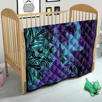 Hawaiian Volcano and Shark Quilt Polynesian and Hibiscus Pattern Purple Cyan Gradient LT03 - Polynesian Pride
