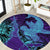 Hawaiian Volcano and Shark Round Carpet Polynesian and Hibiscus Pattern Purple Cyan Gradient