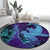 Hawaiian Volcano and Shark Round Carpet Polynesian and Hibiscus Pattern Purple Cyan Gradient