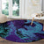 Hawaiian Volcano and Shark Round Carpet Polynesian and Hibiscus Pattern Purple Cyan Gradient