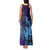 Hawaiian Volcano and Shark Tank Maxi Dress Polynesian and Hibiscus Pattern Purple Cyan Gradient