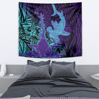 Hawaiian Volcano and Shark Tapestry Polynesian and Hibiscus Pattern Purple Cyan Gradient LT03 - Polynesian Pride