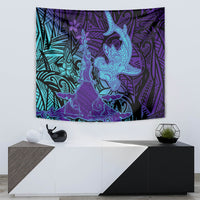 Hawaiian Volcano and Shark Tapestry Polynesian and Hibiscus Pattern Purple Cyan Gradient LT03 - Polynesian Pride