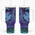 Hawaiian Volcano and Shark Tumbler With Handle Polynesian and Hibiscus Pattern Purple Cyan Gradient