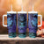 Hawaiian Volcano and Shark Tumbler With Handle Polynesian and Hibiscus Pattern Purple Cyan Gradient