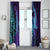 Hawaiian Volcano and Shark Window Curtain Polynesian and Hibiscus Pattern Purple Cyan Gradient