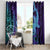 Hawaiian Volcano and Shark Window Curtain Polynesian and Hibiscus Pattern Purple Cyan Gradient