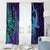 Hawaiian Volcano and Shark Window Curtain Polynesian and Hibiscus Pattern Purple Cyan Gradient