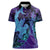 Hawaiian Volcano and Shark Women Polo Shirt Polynesian and Hibiscus Pattern Purple Cyan Gradient