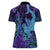 Hawaiian Volcano and Shark Women Polo Shirt Polynesian and Hibiscus Pattern Purple Cyan Gradient