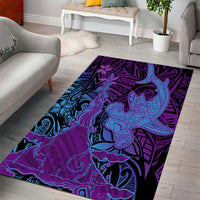 Hawaiian Volcano and Shark Area Rug Polynesian and Hibiscus Pattern Violet Gradient LT03 - Polynesian Pride