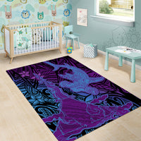 Hawaiian Volcano and Shark Area Rug Polynesian and Hibiscus Pattern Violet Gradient LT03 - Polynesian Pride