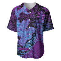Hawaiian Volcano and Shark Baseball Jersey Polynesian and Hibiscus Pattern Violet Gradient LT03 Violet - Polynesian Pride