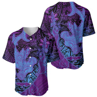 Hawaiian Volcano and Shark Baseball Jersey Polynesian and Hibiscus Pattern Violet Gradient LT03 - Polynesian Pride