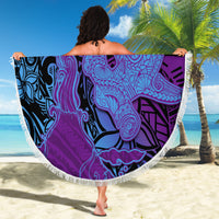 Hawaiian Volcano and Shark Beach Blanket Polynesian and Hibiscus Pattern Violet Gradient LT03 - Polynesian Pride