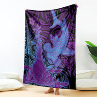 Hawaiian Volcano and Shark Blanket Polynesian and Hibiscus Pattern Violet Gradient LT03 - Polynesian Pride