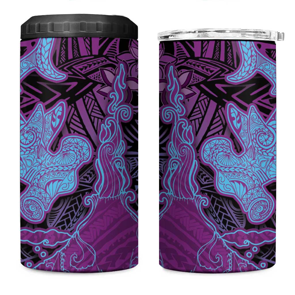 Hawaiian Volcano and Shark 4 in 1 Can Cooler Tumbler Polynesian and Hibiscus Pattern Violet Gradient LT03 One Size: 16 oz Violet - Polynesian Pride