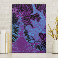 Hawaiian Volcano and Shark Canvas Wall Art Polynesian and Hibiscus Pattern Violet Gradient LT03 Without Frame Violet - Polynesian Pride