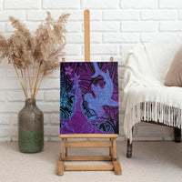 Hawaiian Volcano and Shark Canvas Wall Art Polynesian and Hibiscus Pattern Violet Gradient LT03 - Polynesian Pride