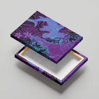 Hawaiian Volcano and Shark Canvas Wall Art Polynesian and Hibiscus Pattern Violet Gradient LT03 - Polynesian Pride