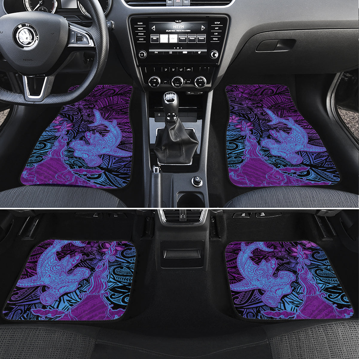 Hawaiian Volcano and Shark Car Mats Polynesian and Hibiscus Pattern Violet Gradient LT03 Set 4pcs Violet - Polynesian Pride