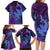 Hawaiian Volcano and Shark Family Matching Long Sleeve Bodycon Dress and Hawaiian Shirt Polynesian and Hibiscus Pattern Violet Gradient