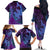 Hawaiian Volcano and Shark Family Matching Off The Shoulder Long Sleeve Dress and Hawaiian Shirt Polynesian and Hibiscus Pattern Violet Gradient