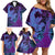 Hawaiian Volcano and Shark Family Matching Off Shoulder Short Dress and Hawaiian Shirt Polynesian and Hibiscus Pattern Violet Gradient