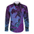 Hawaiian Volcano and Shark Family Matching Puletasi and Hawaiian Shirt Polynesian and Hibiscus Pattern Violet Gradient