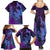 Hawaiian Volcano and Shark Family Matching Summer Maxi Dress and Hawaiian Shirt Polynesian and Hibiscus Pattern Violet Gradient