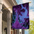 Hawaiian Volcano and Shark Garden Flag Polynesian and Hibiscus Pattern Violet Gradient