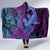 Hawaiian Volcano and Shark Hooded Blanket Polynesian and Hibiscus Pattern Violet Gradient