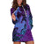 Hawaiian Volcano and Shark Hoodie Dress Polynesian and Hibiscus Pattern Violet Gradient