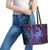 Hawaiian Volcano and Shark Leather Tote Bag Polynesian and Hibiscus Pattern Violet Gradient