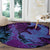 Hawaiian Volcano and Shark Round Carpet Polynesian and Hibiscus Pattern Violet Gradient