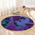 Hawaiian Volcano and Shark Round Carpet Polynesian and Hibiscus Pattern Violet Gradient