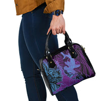 Hawaiian Volcano and Shark Shoulder Handbag Polynesian and Hibiscus Pattern Violet Gradient LT03 - Polynesian Pride