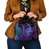 Hawaiian Volcano and Shark Shoulder Handbag Polynesian and Hibiscus Pattern Violet Gradient LT03 - Polynesian Pride