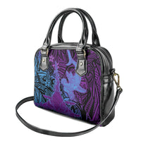 Hawaiian Volcano and Shark Shoulder Handbag Polynesian and Hibiscus Pattern Violet Gradient LT03 - Polynesian Pride