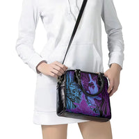 Hawaiian Volcano and Shark Shoulder Handbag Polynesian and Hibiscus Pattern Violet Gradient LT03 - Polynesian Pride
